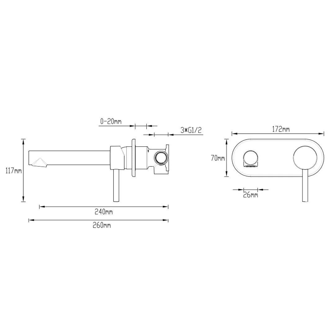 Abey Gareth Ashton Lucia Wall Basin Mixer Set On Plate Cp - Burdens Plumbing