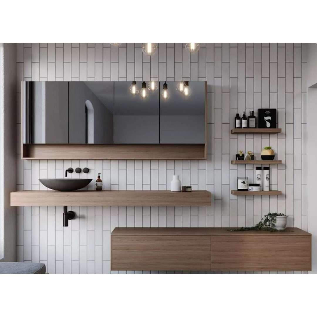 TIMBERLINE MILAN CABINET + FLOATING TOP 600MM CENTRE BOWL 140MM LAMINATE TOP WALL HUNG