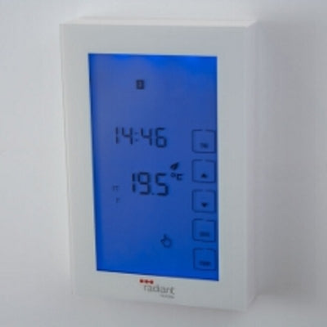 Radiant Glass Fronted Touch Screen Thermostat Vertical Mounted White Gtsw-Th-V