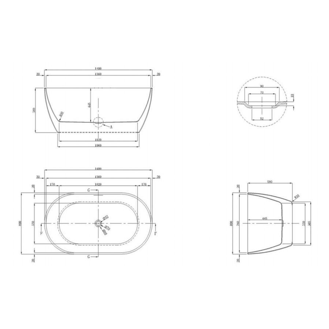 Castano Positano Freestanding Bath 1800mm