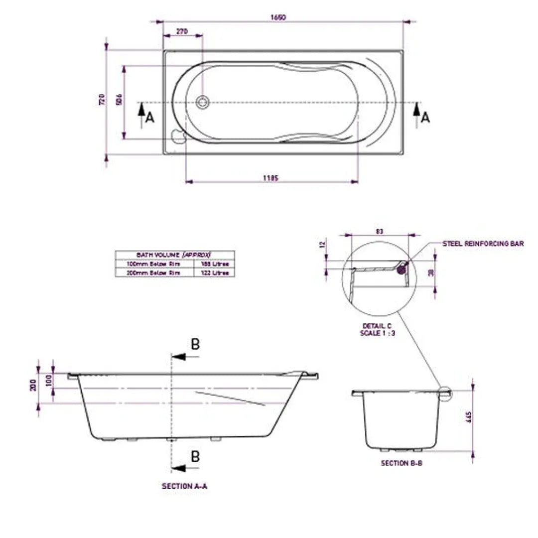 Adatto Bath White 1650mm - Burdens Plumbing