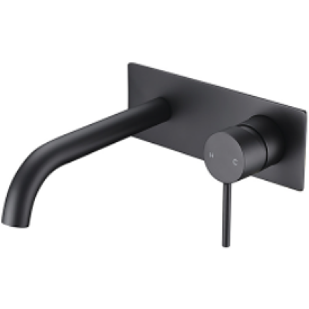 Bella Vista Ikon Hali Wall Basin Mixer With Curved Spout Matt Black