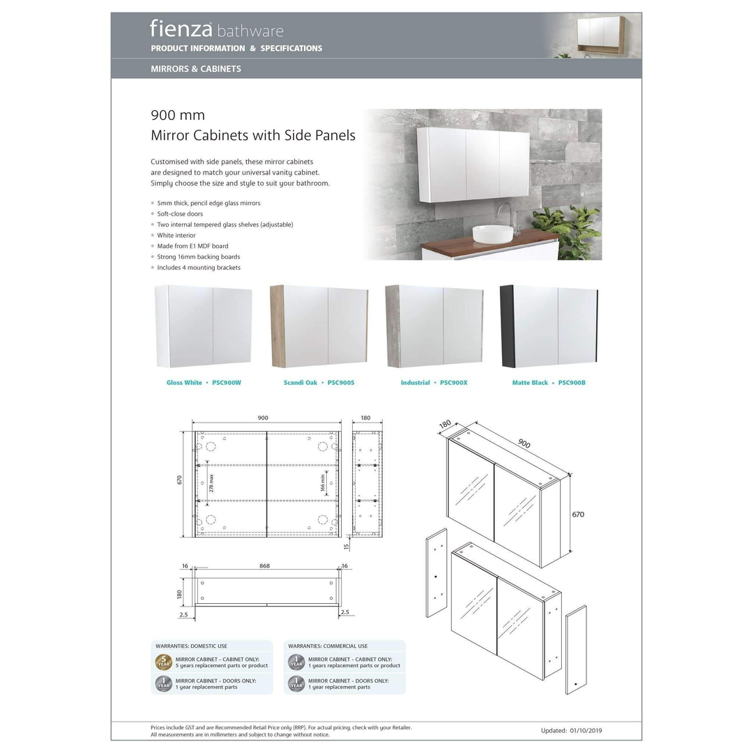 Uni Mirror Cabinet 900mm Gloss White Side Panels