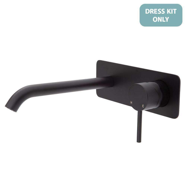 Fienza Kaya Basin/Bath Wall Mixer 160mm Outlet Matte Black Soft Square Matte Black Plate