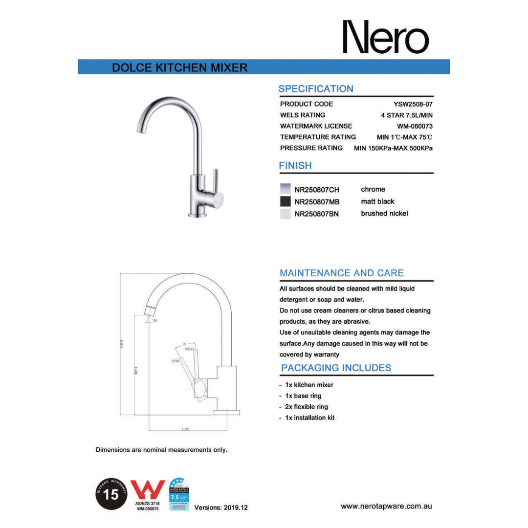 Nero Dolce Kitchen Mixer - Chrome