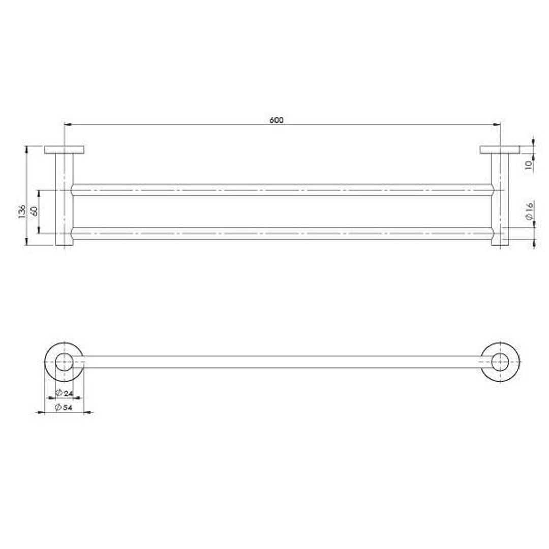 Phoenix Radii Ss 316 Double Towel Rail Round Plate 600Mm Stainless Steel