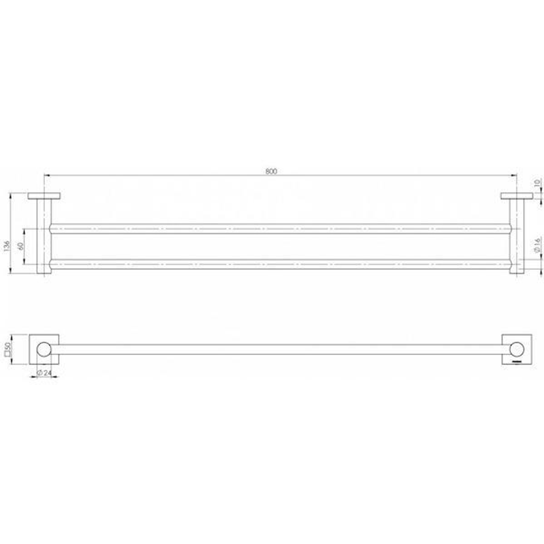 Phoenix Radii Double Towel Rail 600Mm Square Plate - Chrome
