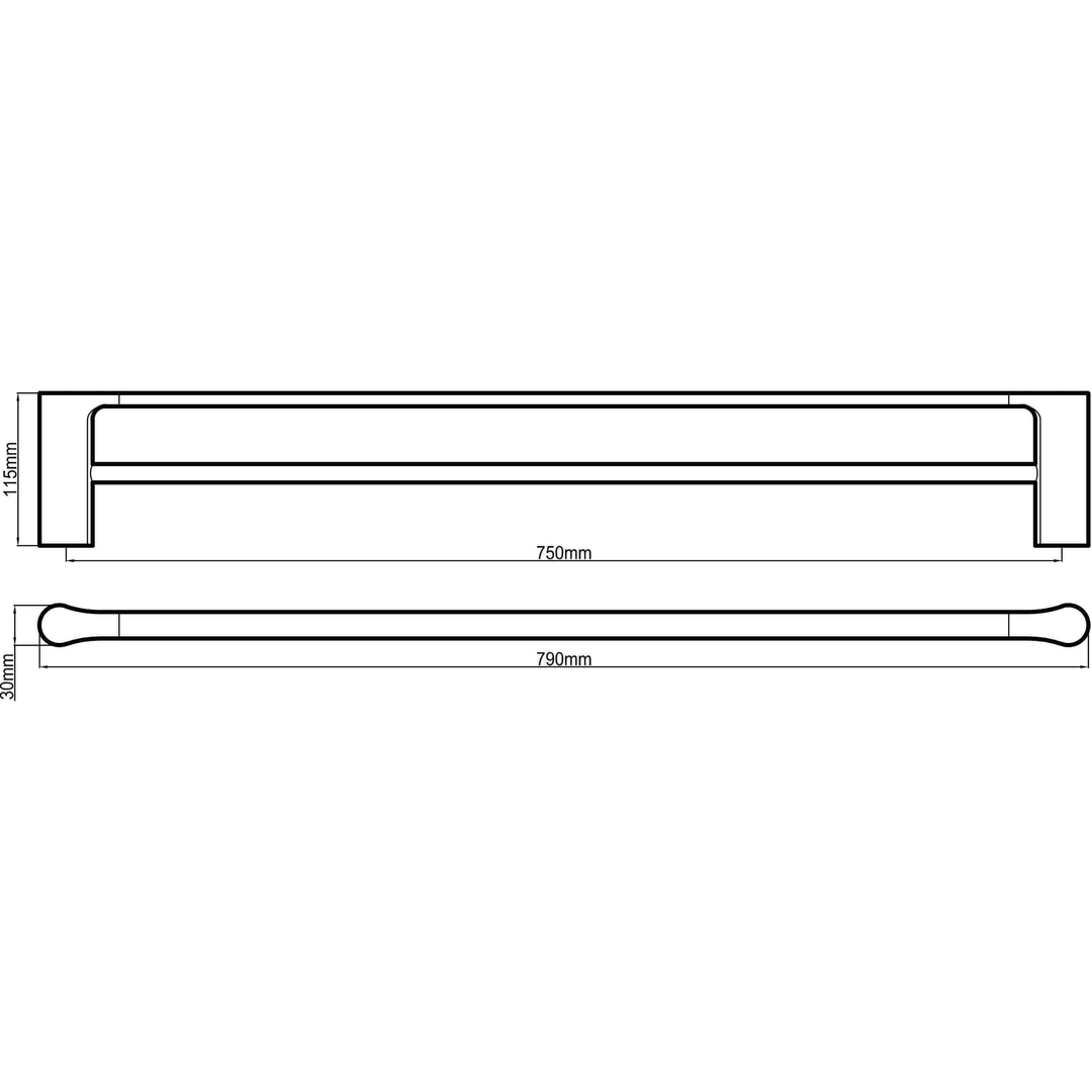 Harmony Bassini Double Towel Rail 750mm Black Chrome