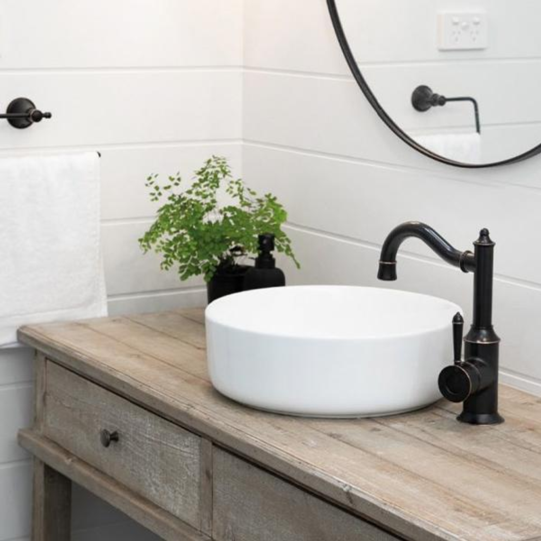 Phoenix Nostalgia Basin Mixer 160mm Shepherds Crook Antique Black
