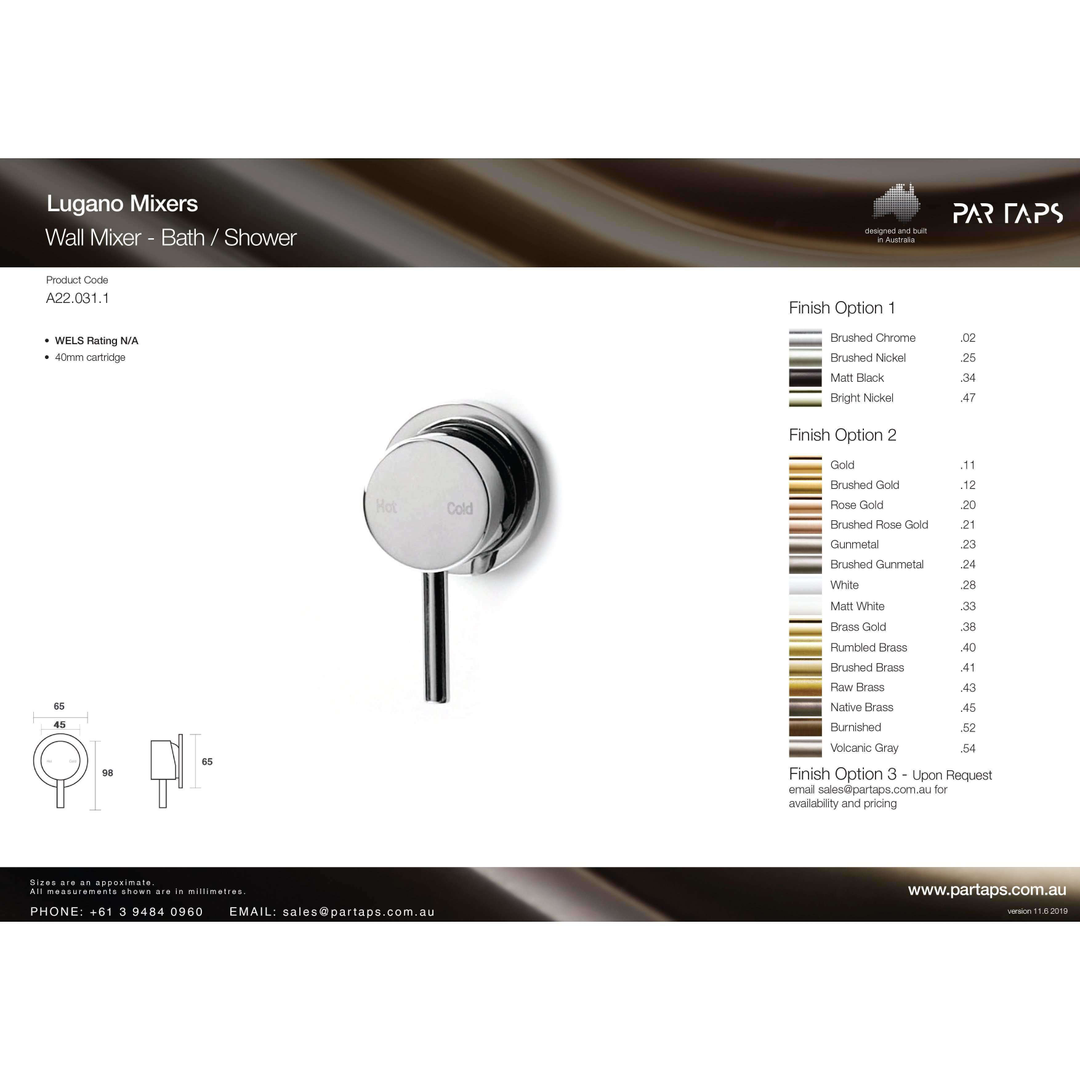Par Lugano Bath/Shower Mixer Chrome (A22.031.1.01)