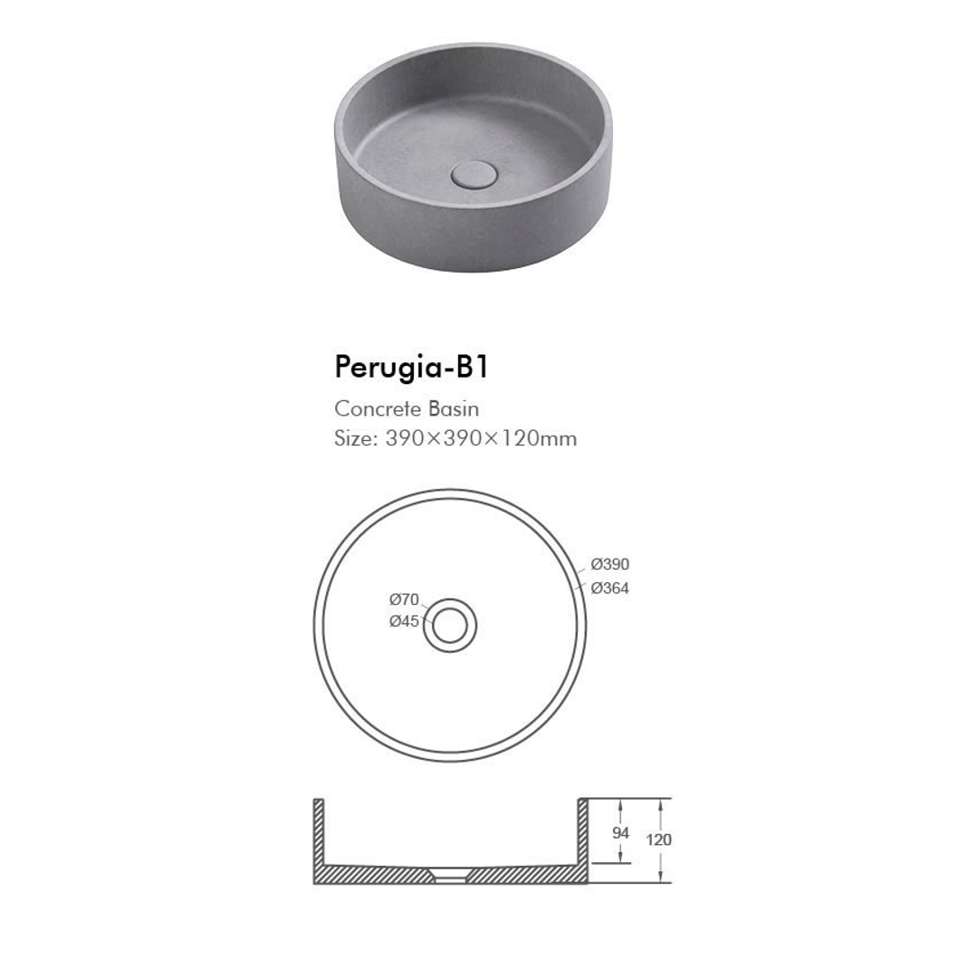 BNK Perugia Concrete Basin 390 X 390 X 120mm - Grey Mist