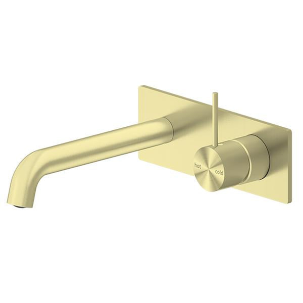 Nero Mecca Wall Basin Mixer Handle Up 185Mm Spout Brushed Gold