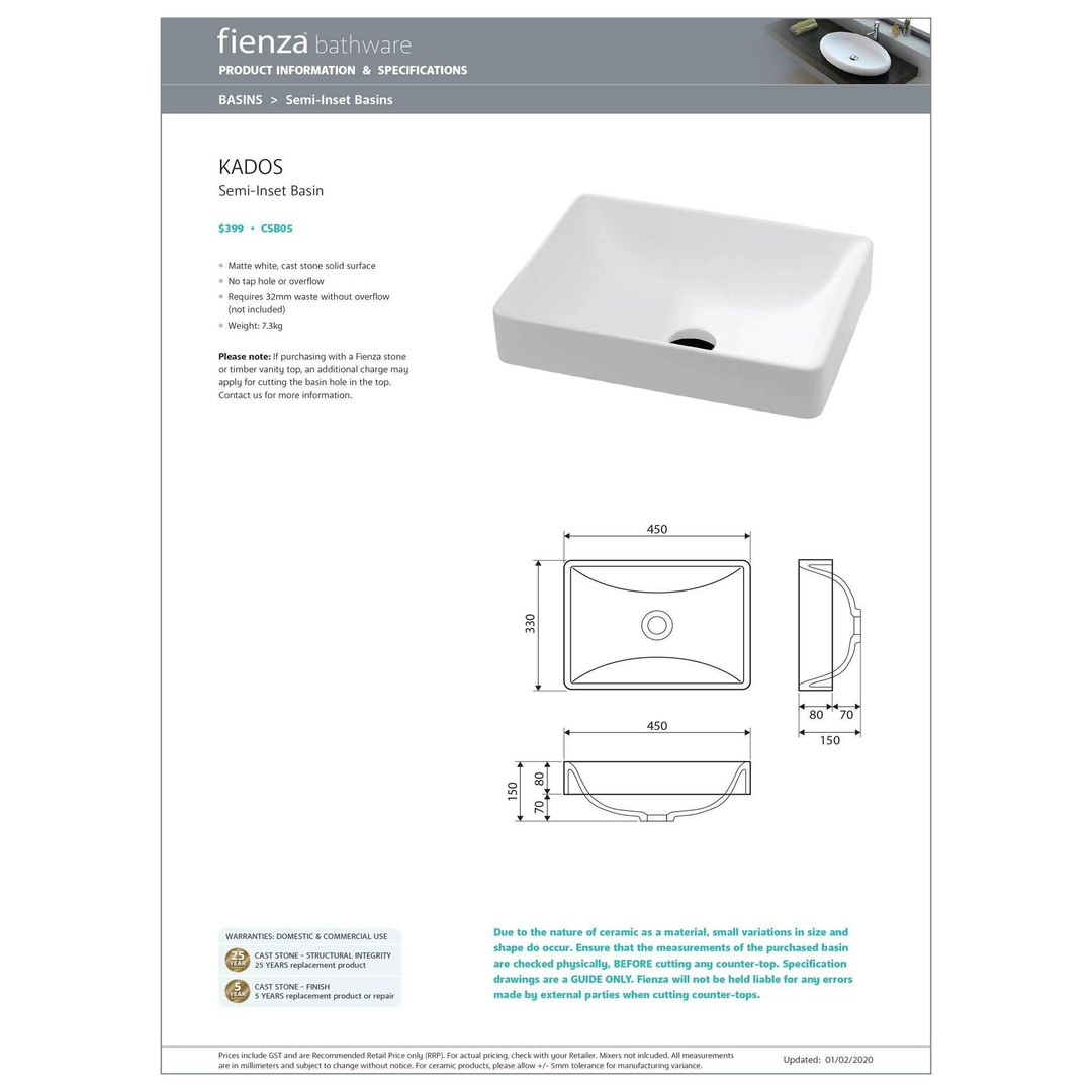 Fienza Kados Semi Inset Basin Matte White