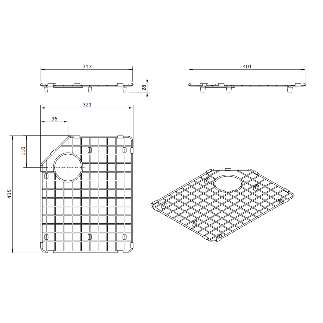 T&H Right Hand Side Stainless Steel Grid To Suit Chester Sink