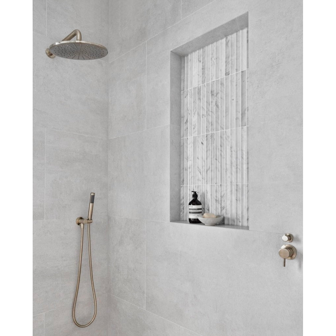 Meir Round Wall Shower Curved Arm 400Mm Brushed Nickel