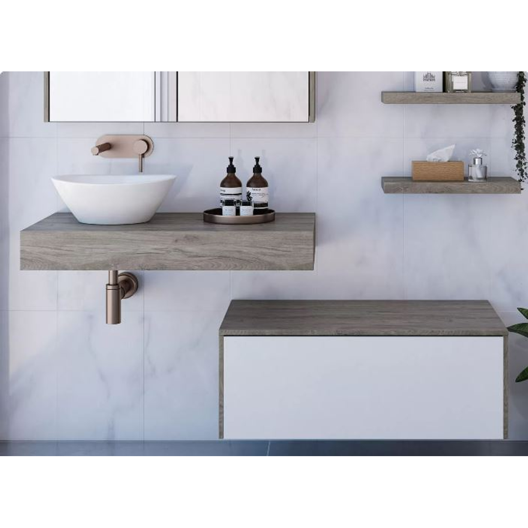 TIMBERLINE MILAN CABINET + FLOATING TOP 750MM CENTRE BOWL 140MM LAMINATE TOP WALL HUNG