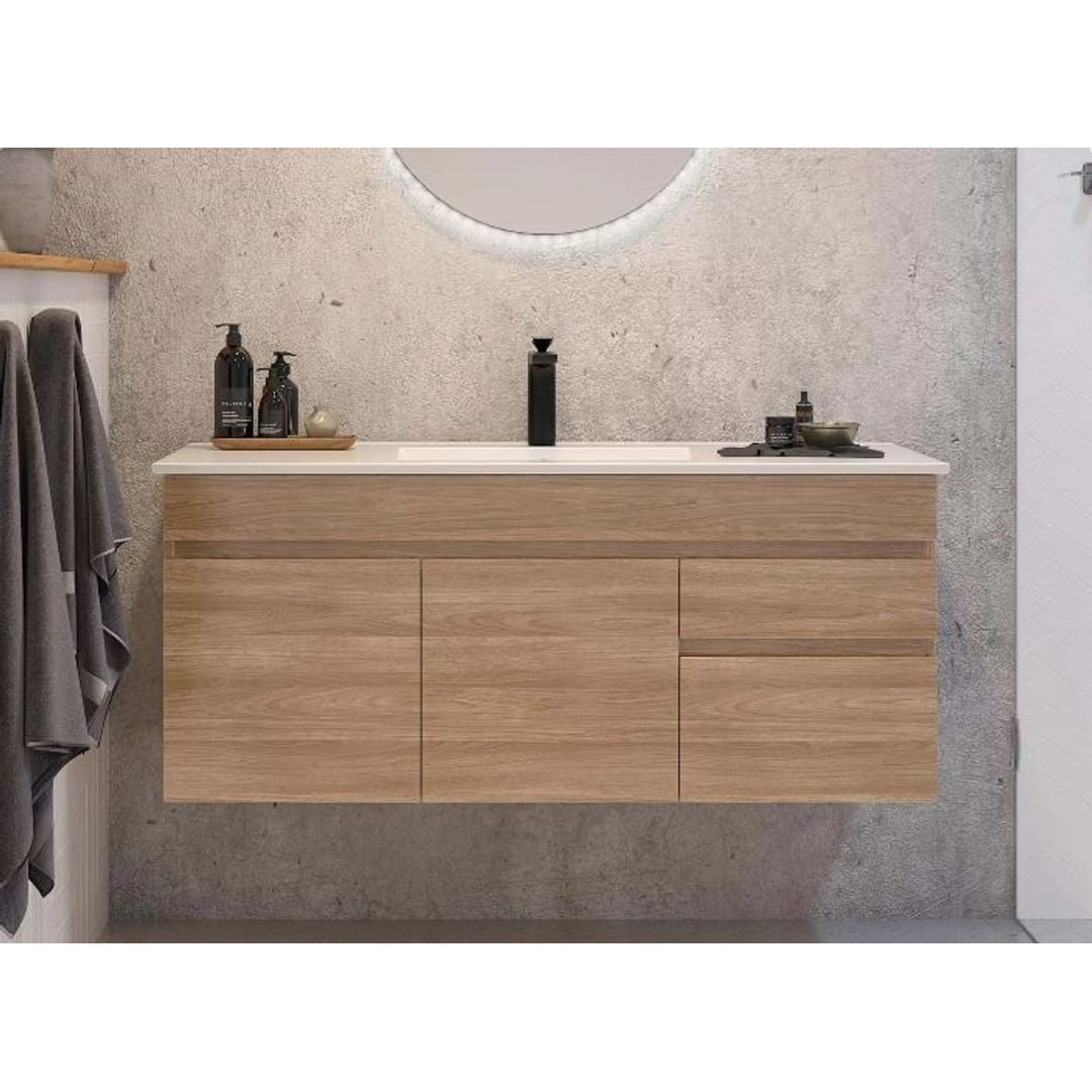 TIMBERLINE INDIANA VANITY 1500MM CENTRE BOWL ALPHA TOP WALL HUNG