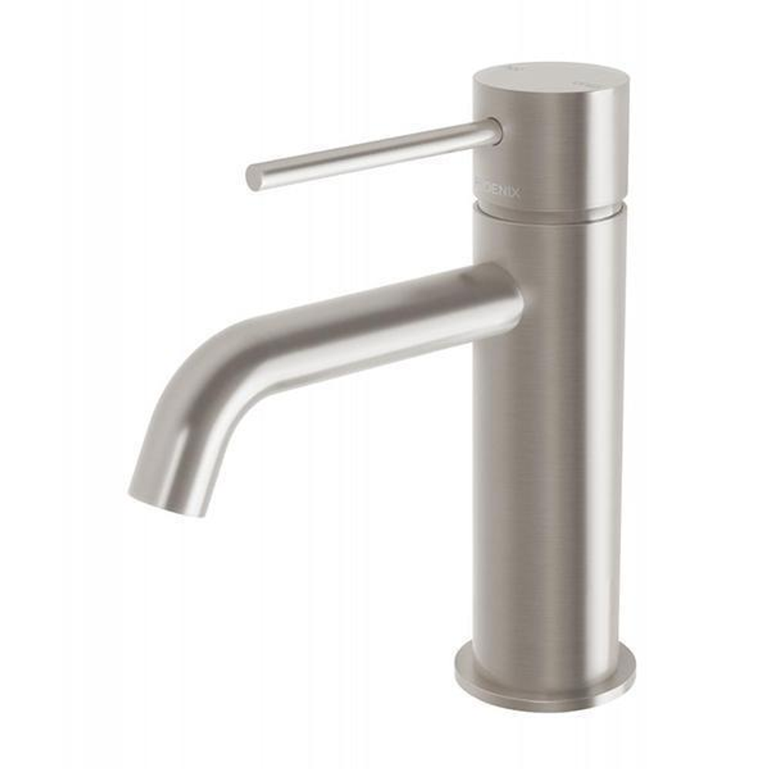 Phoenix Vivid Slimline Basin Mixer Curved Outlet - Brushed Nickel
