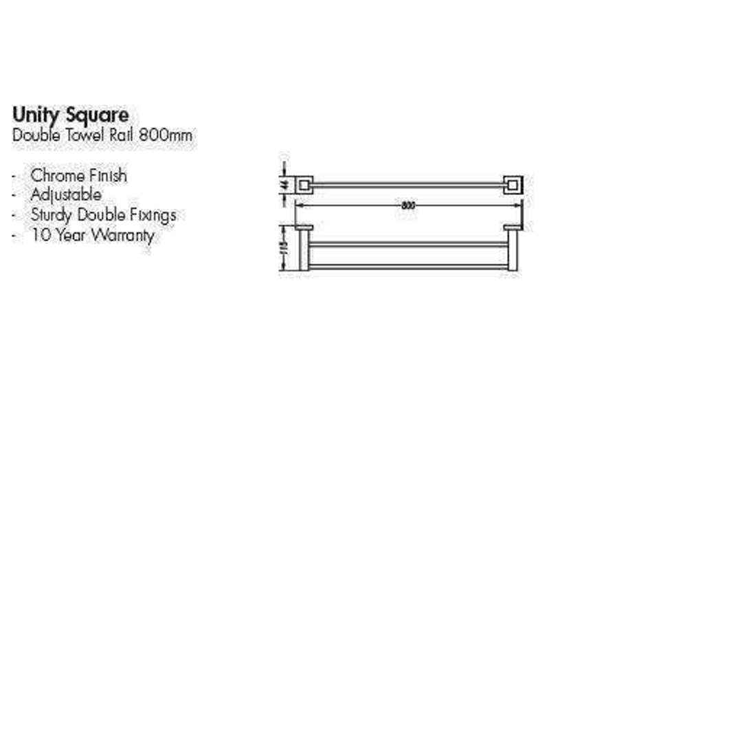 Aspire Unity **Square** Double Towel Rail 800mm Chrome **24802**