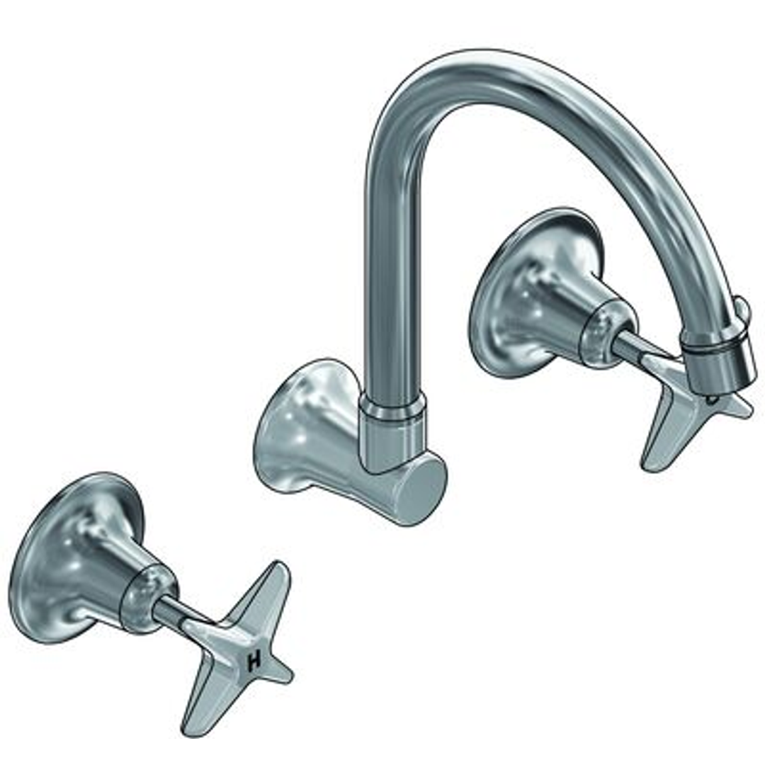 Ram Southern Cross Wall Sink Set with Gooseneck Spout Chrome