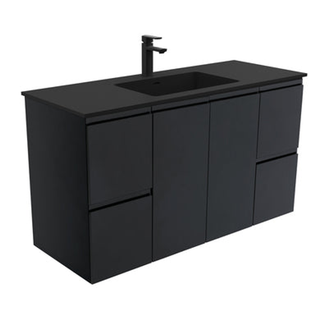 Fienza Montana Top Vanity 1200mm Fingerpull Wall Hung Matte Black 1 Tap Hole