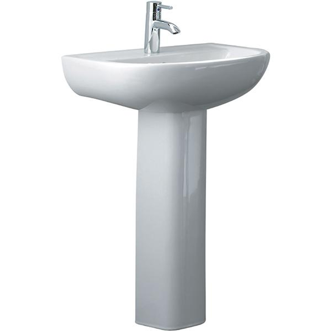 Rak Compact 550 Wall Basin With Pedestal 545X410mm 1 Tap Hole White