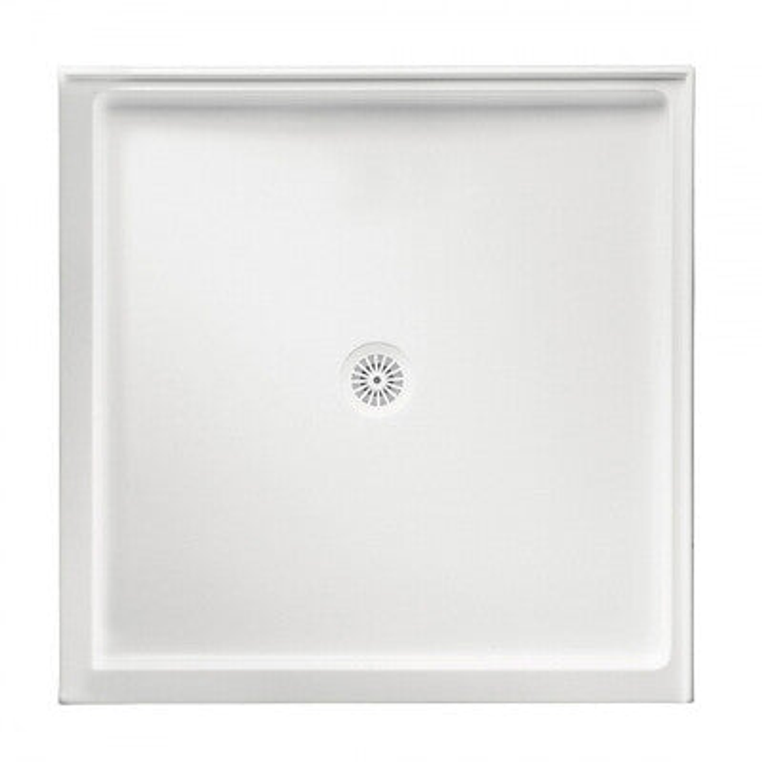 Shower Base Marbletrend 900X900 Cntr O/Let Dbl Entry White