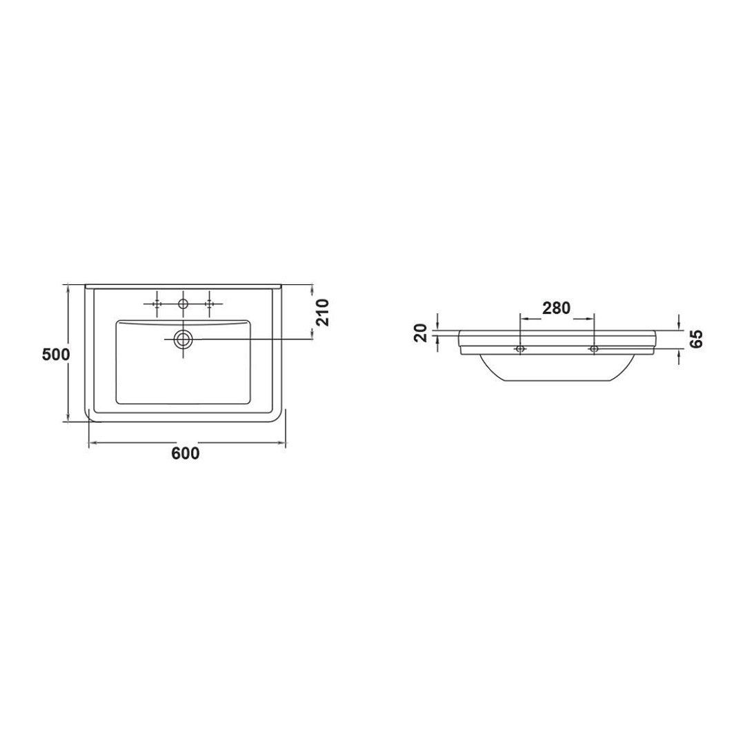 Gala Noble Wall Basin 3 Tap Hole