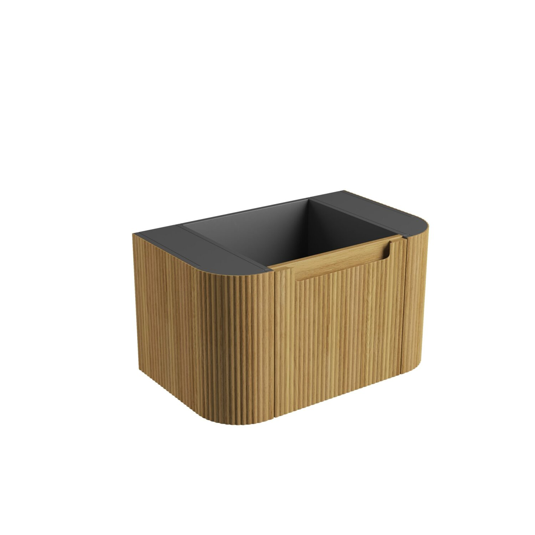 Aulic Varcelli Mono Wall Hung 750mm Harvest Oak Fluted Curved Cabinet 730X450X400mm