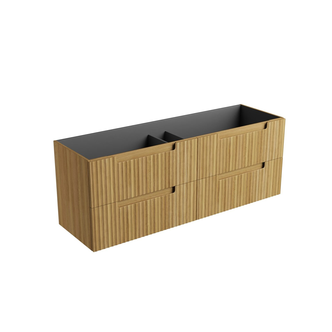 Aulic Lovina Tier Wall Hung Dbl Harvest Oak Fluted Cabinet 1500X460X425mm & Pure Undermount Stone Top