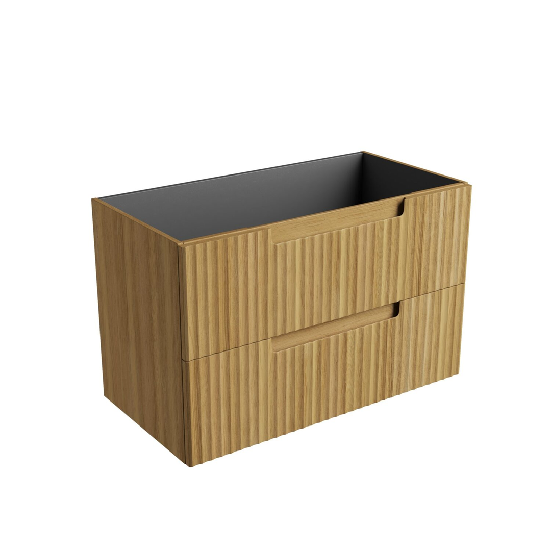 Aulic Lovina Tier Wall Hung Harvest Oak Fluted Cabinet 900X460X425mm With Cato Undermount Stone Top
