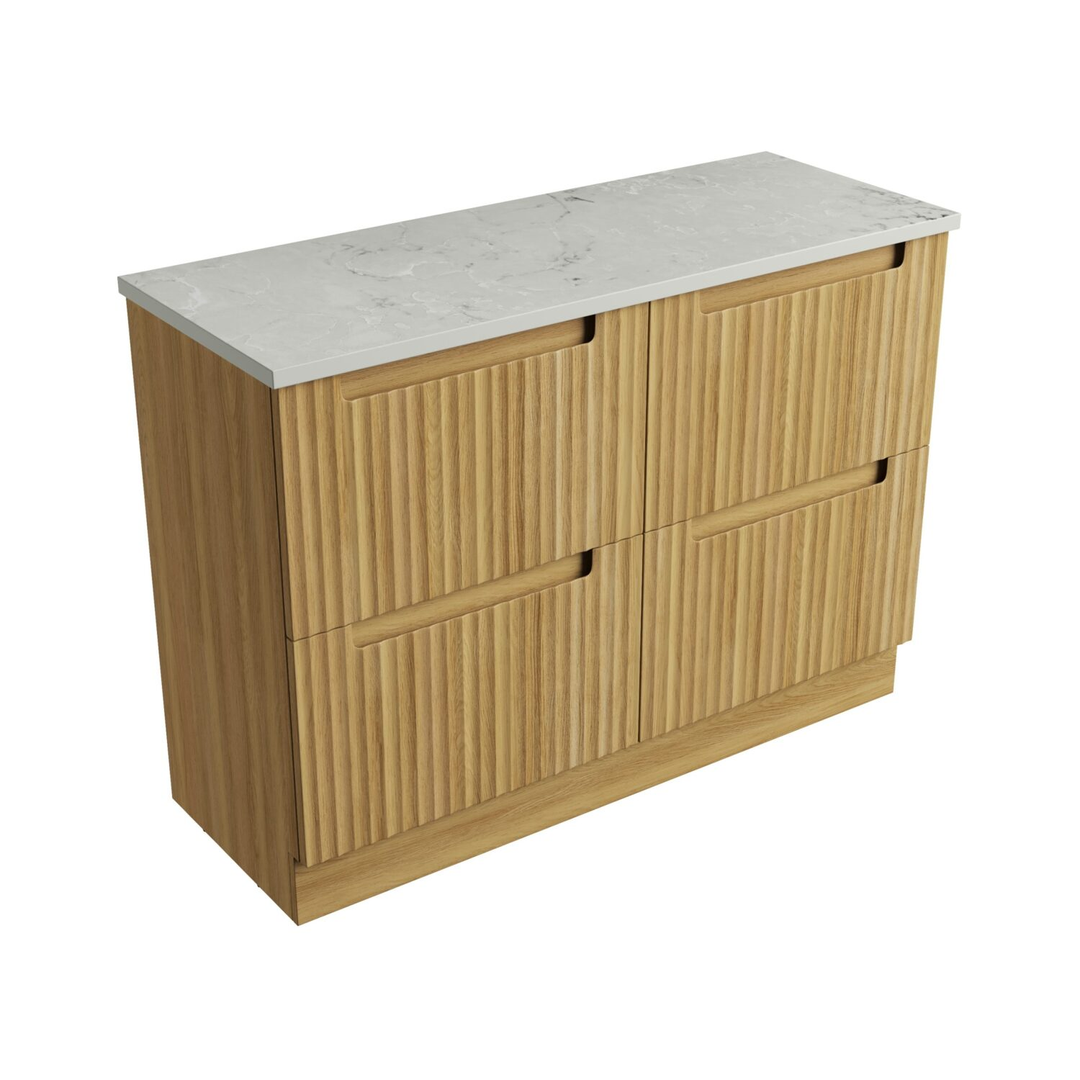 Aulic Lovina Floor Standing Harvest Oak Fluted Cabinet 1200X460X425mm With Alpine Flat Stone Top