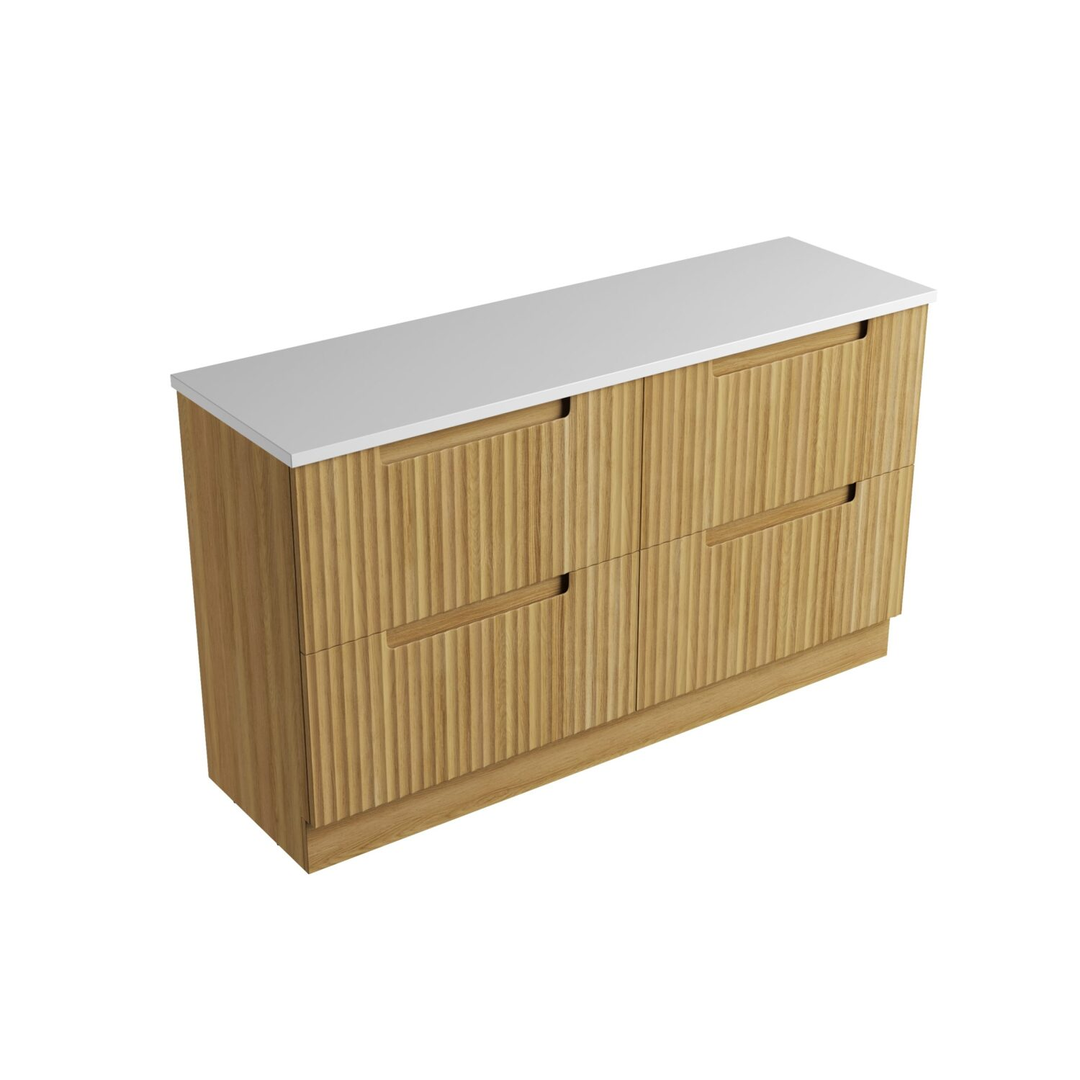 Aulic Lovina Floor Standing Single Harvest Oak Fluted Cabinet 1500X460X425mm With Pure Flat Stone Top