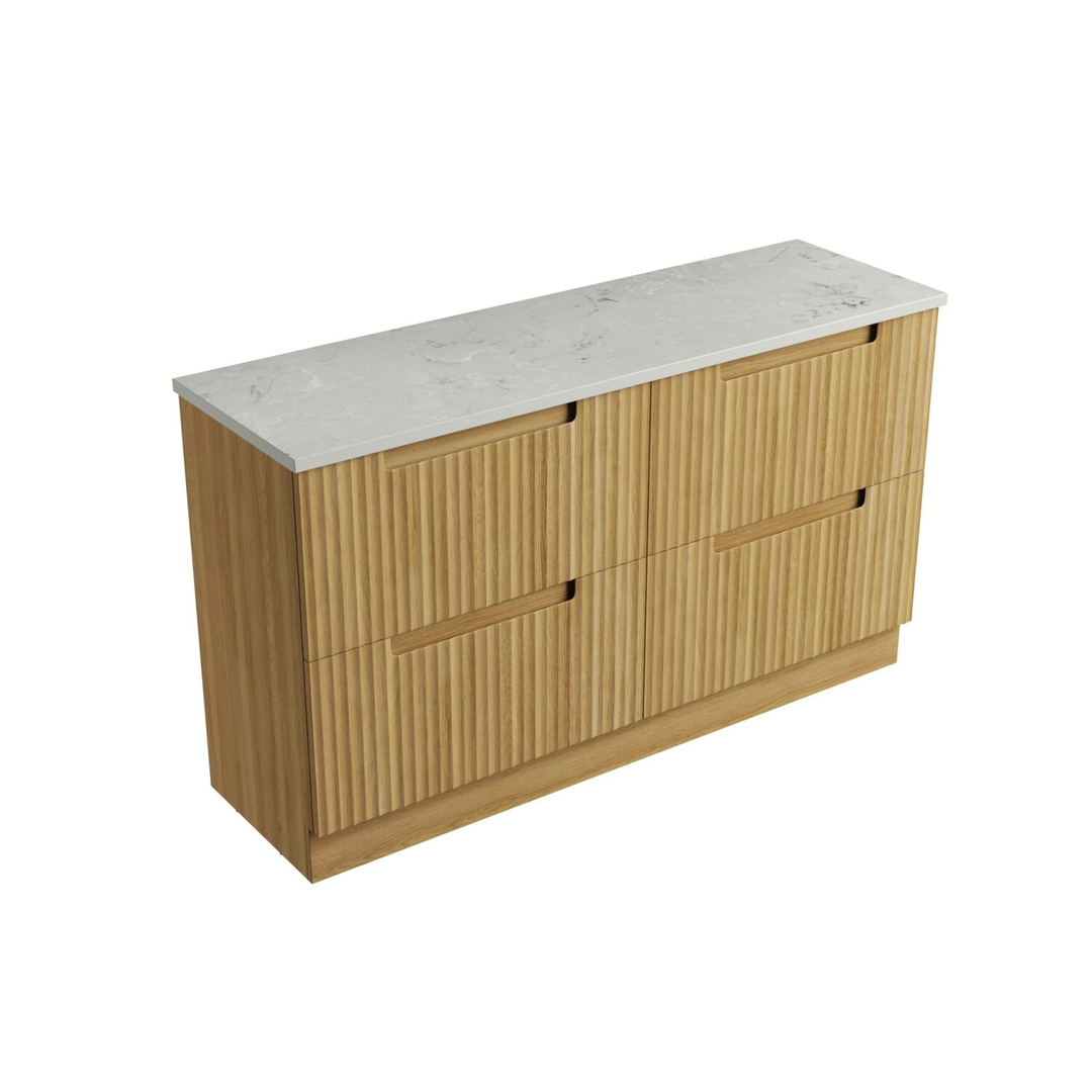 Aulic Lovina Floor Standing Single Harvest Oak Fluted Cabinet 1500X460X425mm With Alpine Flat Stone Top