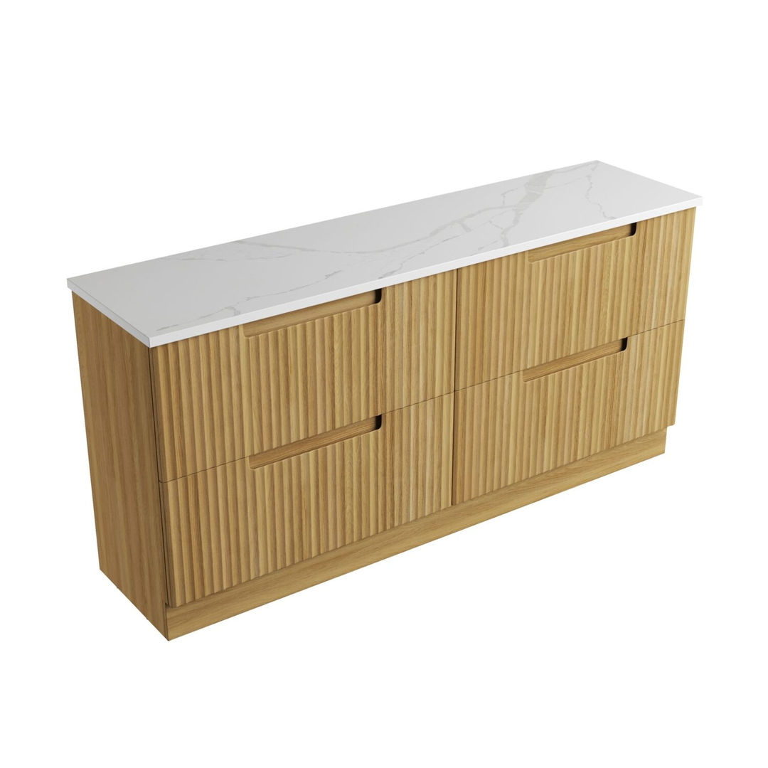 Aulic Lovina Floor Standing Double Harvest Oak Fluted Cabinet 1800X460X425mm With Palis Flat Stone Top