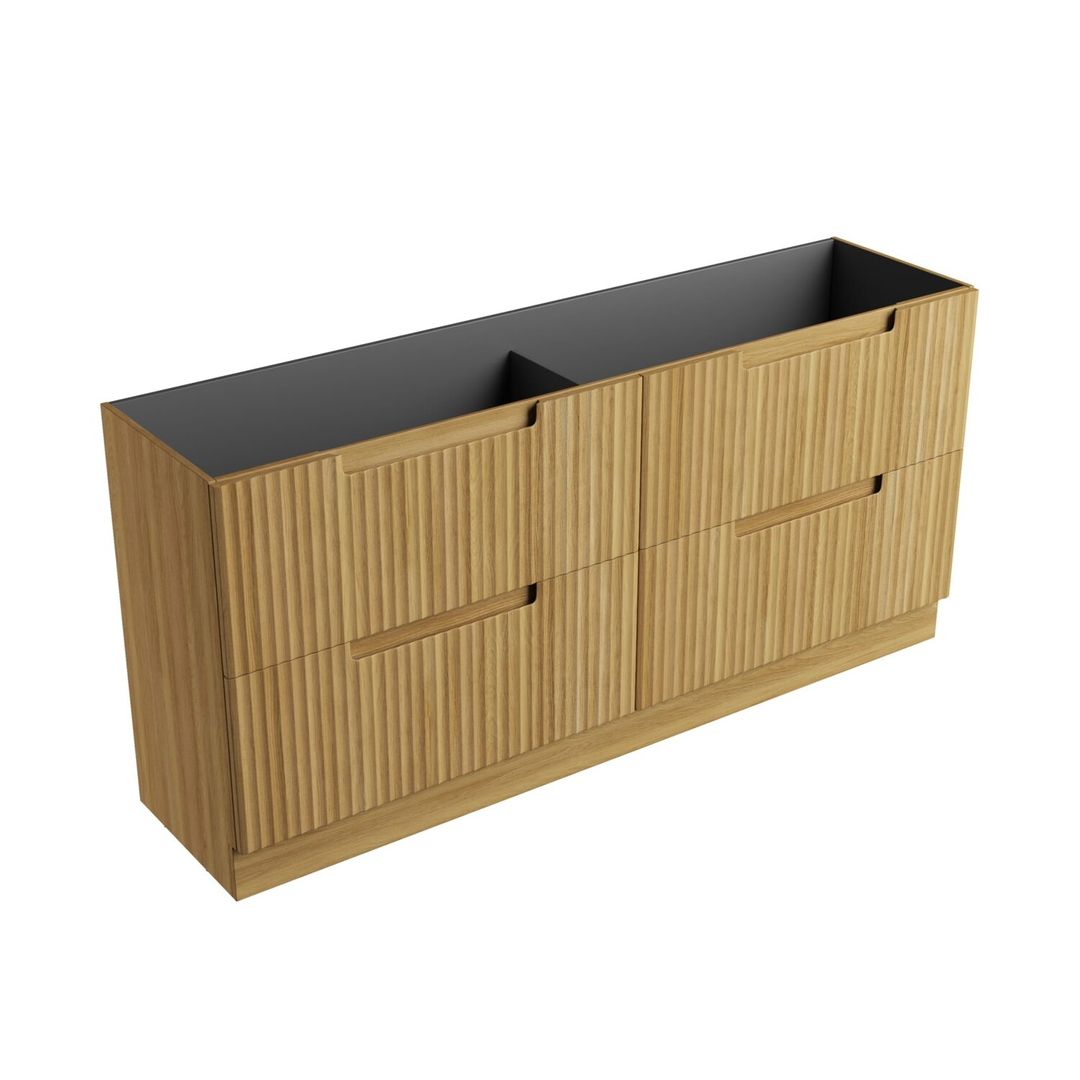 Aulic Lovina Floor Standing Double Harvest Oak Fluted Cabinet 1800X460X425mm & Cato Undermount Stone Top