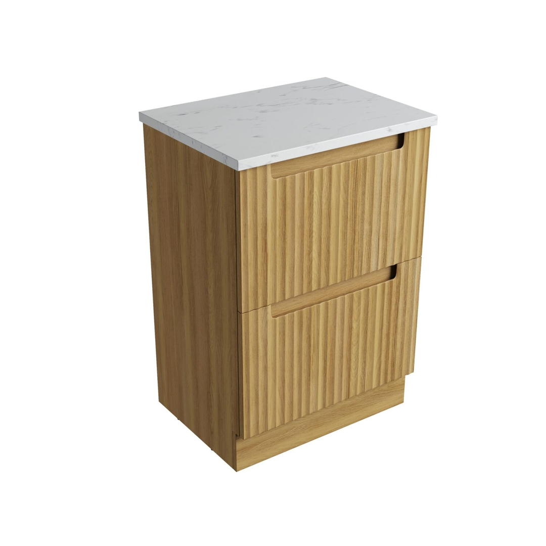 Aulic Lovina Floor Standing Harvest Oak Fluted Cabinet 600X460X425mm With Cato Flat Stone Top