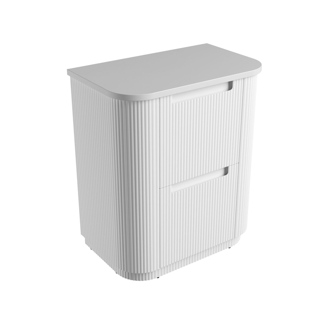 Aulic Curva Floor Standing Matt White Fluted Curved Cabinet 750X460X880mm With Pure Flat Stone Top