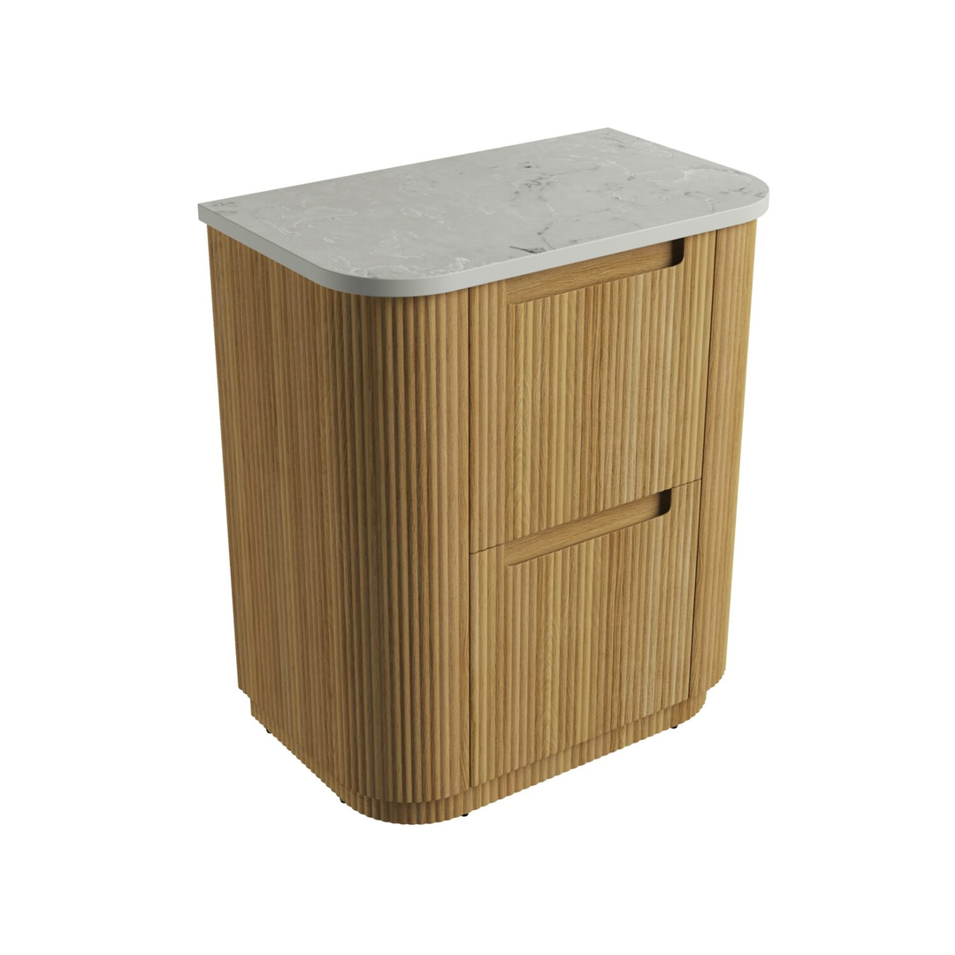 Aulic Varcelli Floor Standing Harvest Oak Fluted Curved Cabinet 750X460X880mm With Alpine Flat Stone Top