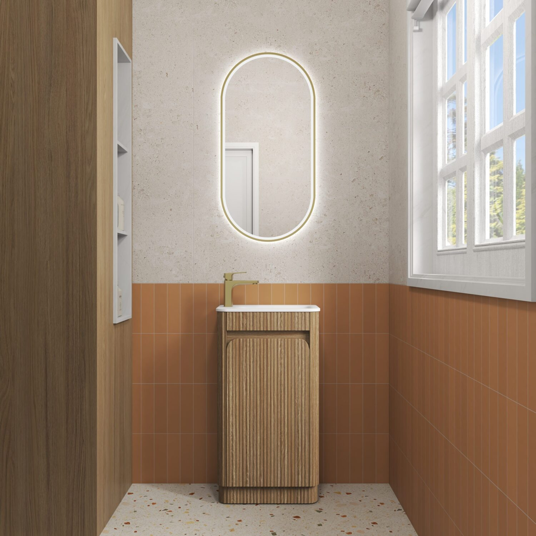 Aulic Mini Hartelle Fluted Floor Standing 470Mm Harvest Oak Cabinet