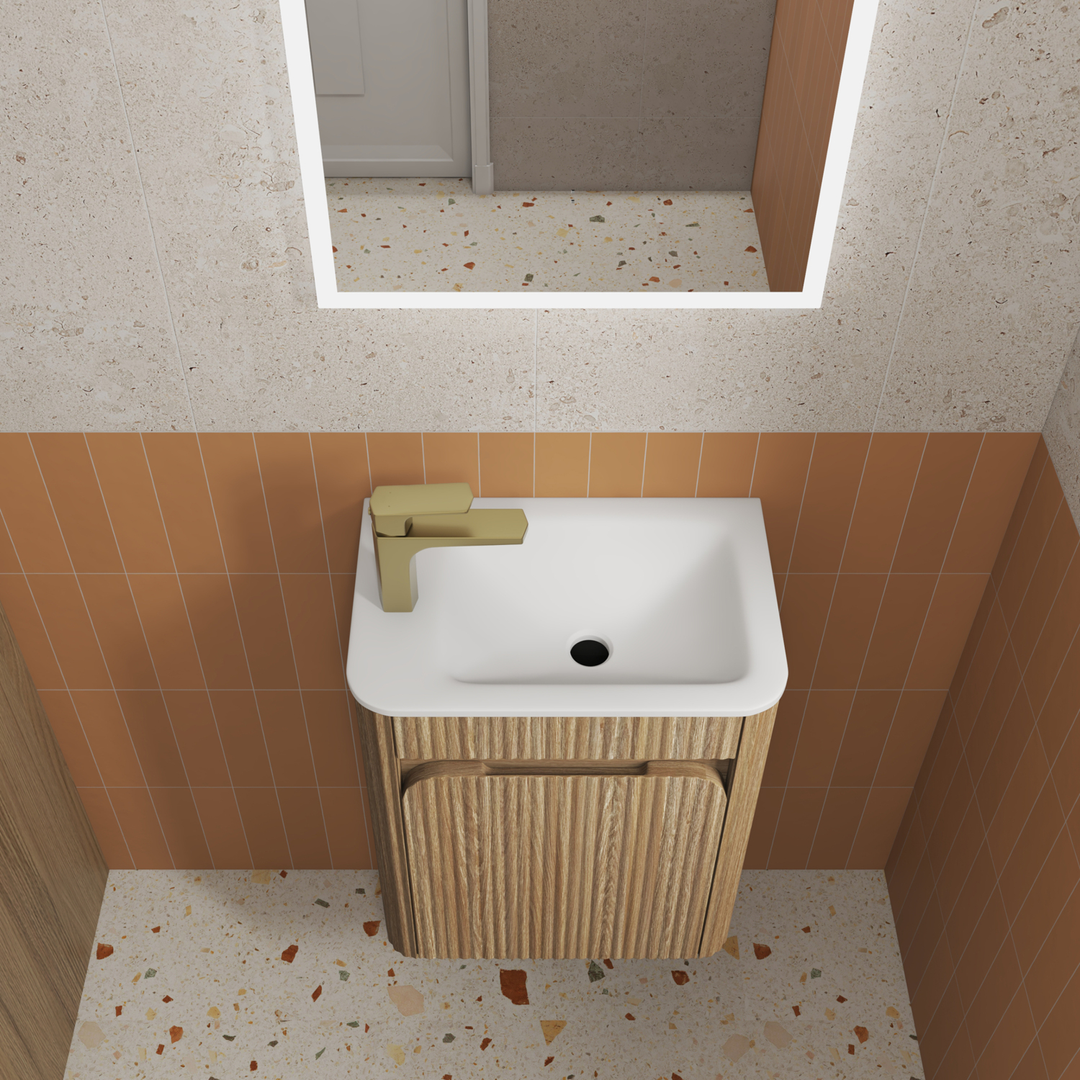 Aulic Mini Hartelle Fluted Wall Hung 470Mm Harvest Oak Cabinet