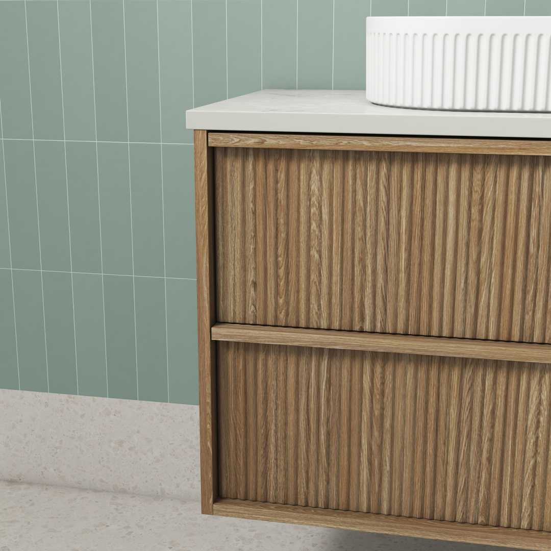 Aulic Venetta Fluted Framed W/H 1200Mm Harvest Oak Cabinet 1200 With Alpine Flat Stone