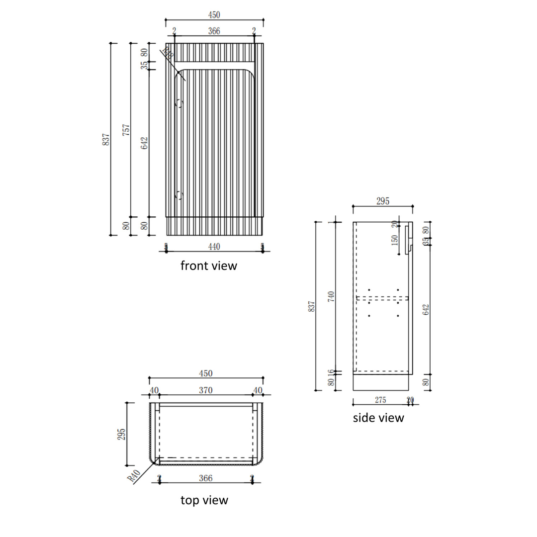 Aulic Mini Hartelle Fluted Floor Standing 470Mm Matte White Cabinet