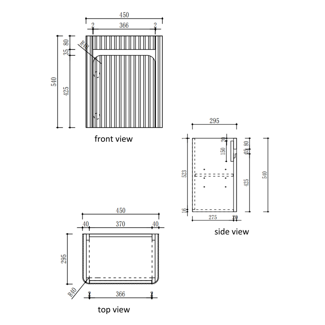 Aulic Mini Hartelle Fluted Wall 470 Matte White Cabinet C/W Curved Top C/W Right Side Tap Hole