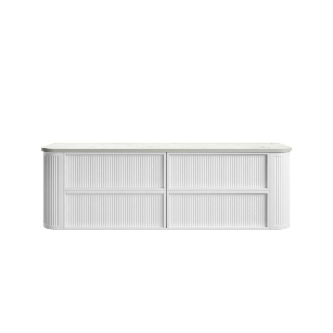 Aulic Ramee Fluted Wall Hung 1800Mm Double Matte White Cabinet With Cato Flat Stone