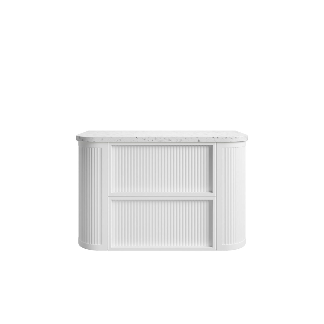 Aulic Ramee Fluted Wall Hung 900Mm Matte White Cabinet 880X455X540Mm