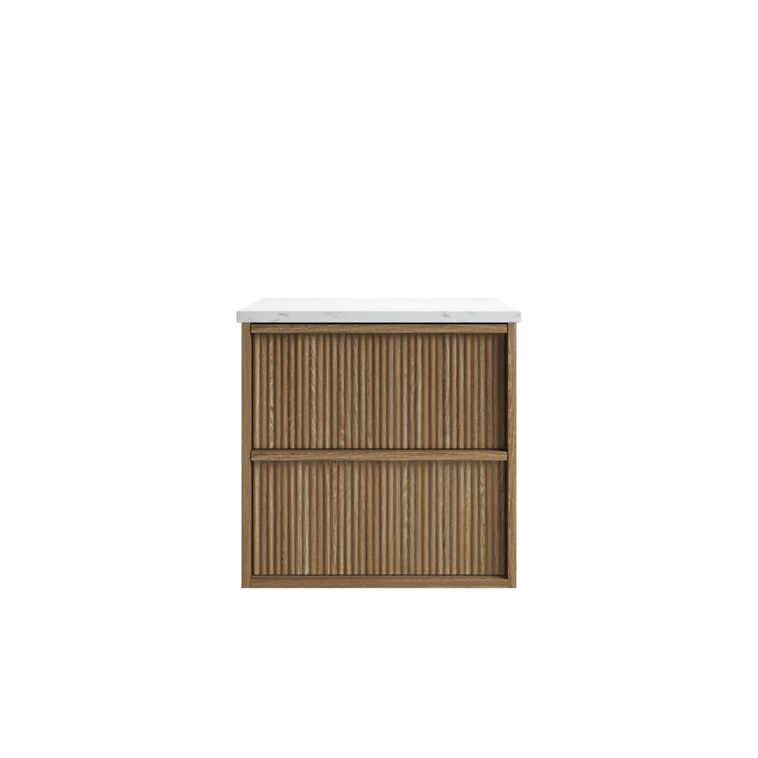 Aulic Venetta Fluted Framed Wall Hung 600Mm Harvest Oak Cabinet 580X458X560Mm