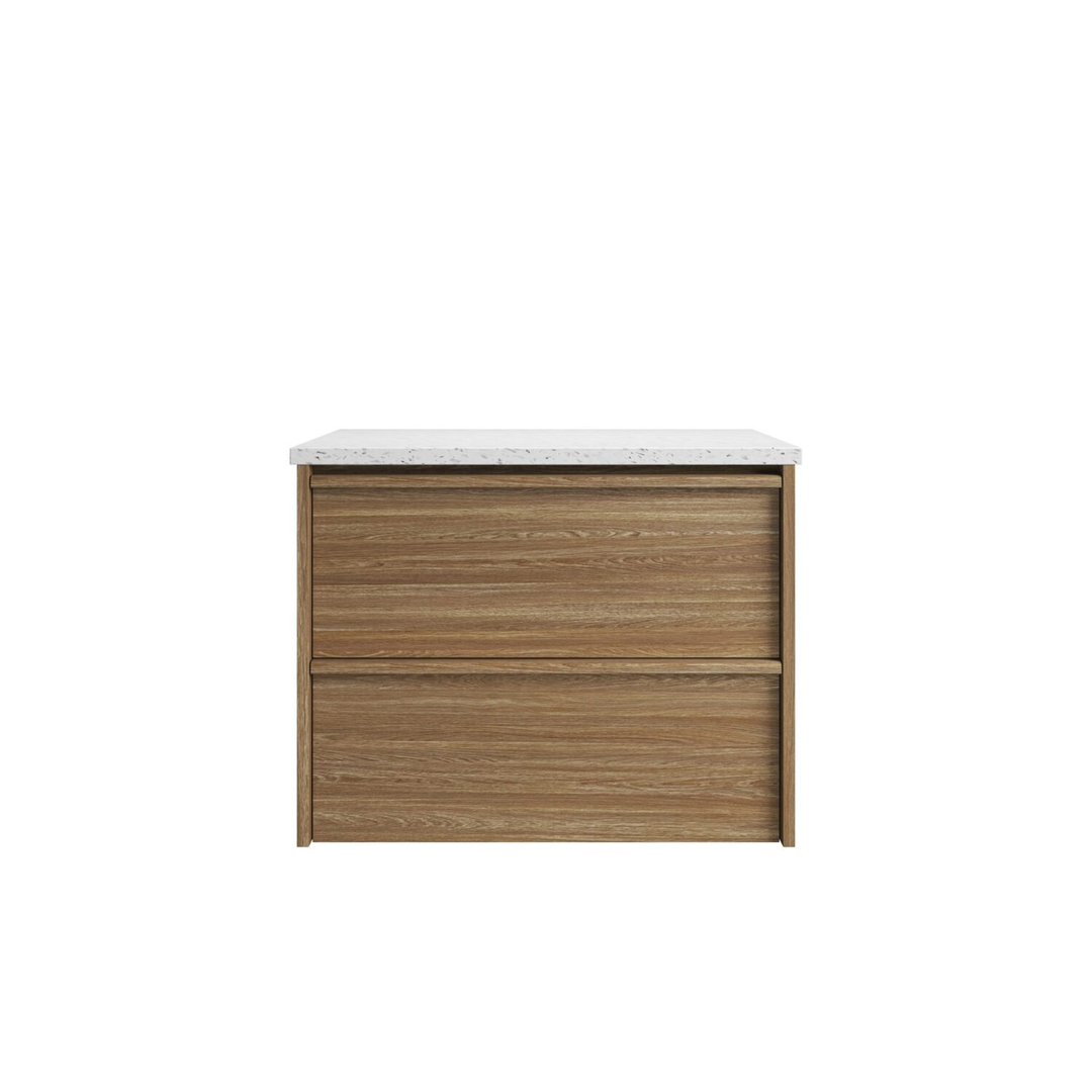 Aulic Venetta Framed Harvest Oak Wall Hung 750Mm Cabinet 750 With Crystal Ceramic Top