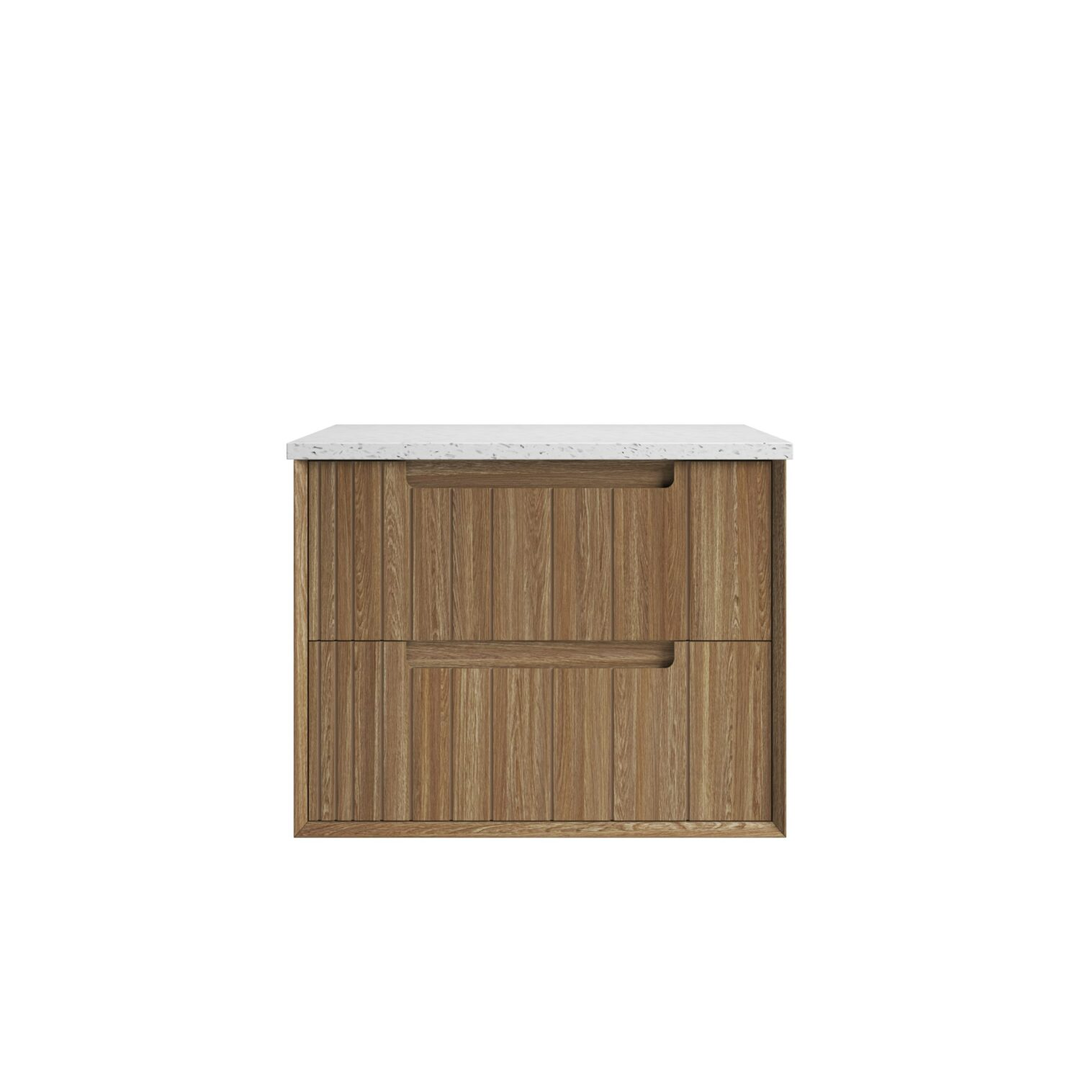 Aulic Voulari Framed Wall Hung 750Mm Harvest Oak Cabinet With Alpine Undermount Basin