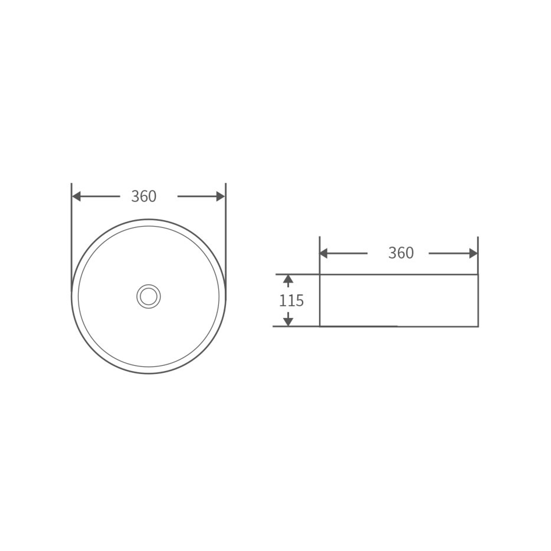 Bnk Naga Apb-03360-Gr Above Counter Basin 360 X 360 X 115mm Matt Grey